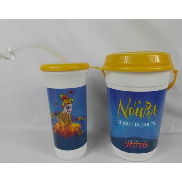 Downtown Disney La NouBa Cirque Du Soleil Popcorn Bucket and Drink Bottle Sipper - Picture 1 of 5